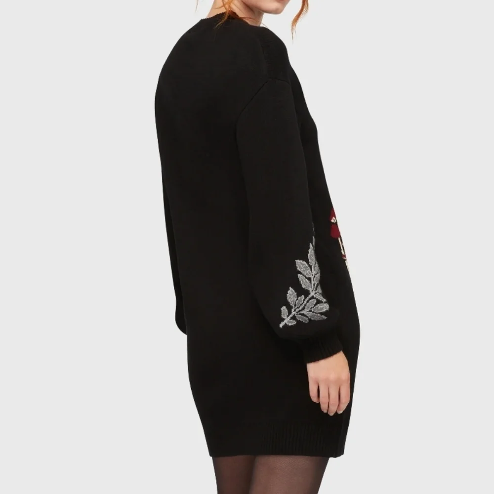 Killstar Black Crewneck Sweater Dress with Red Mushroom & Silver Leaf Accents - Picture 2 of 5
